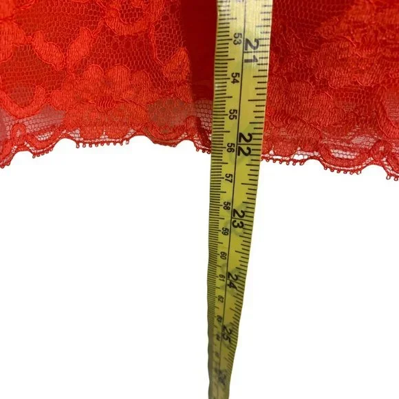 Vintage 60s Red Lace Tricot Nylon Above Knee Slip Small